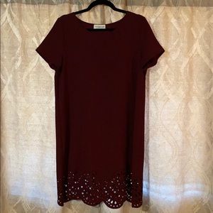 Burgundy dress. Size large, cutout detail.